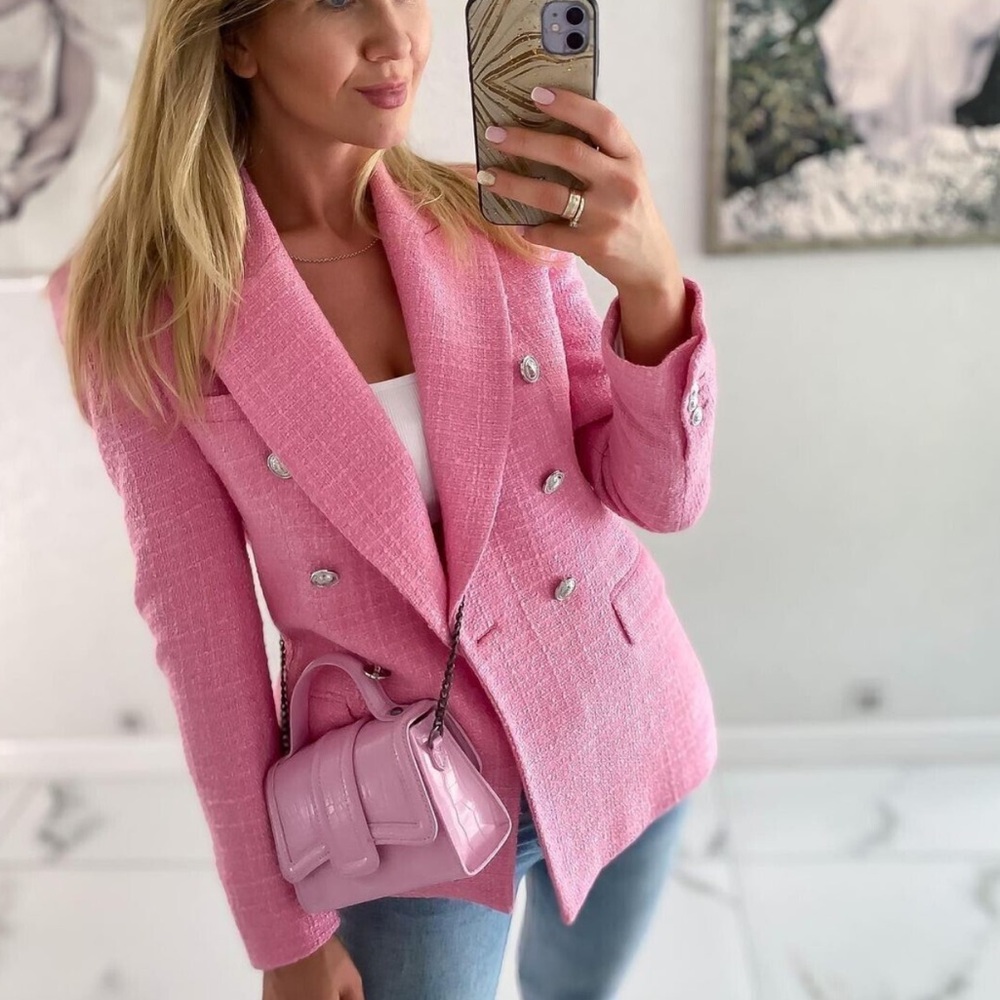 NWT Zara Pink Tweed Blazer in a Vibrant Pink